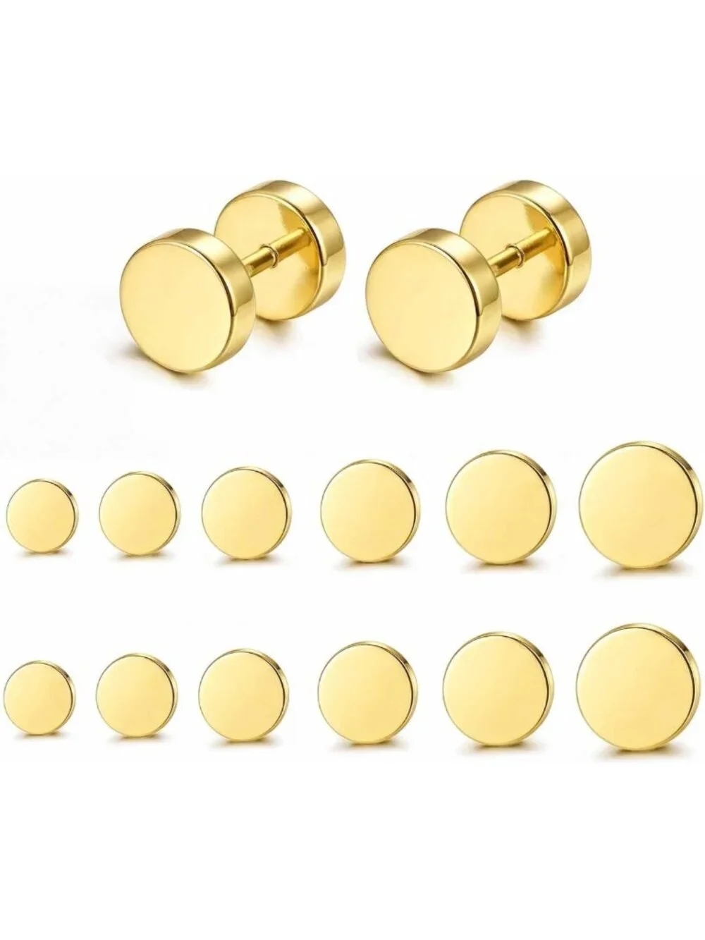 6 Pairs Stainless Steel Black Stud Earrings for Men & Women - Faux Gauge Tunnel